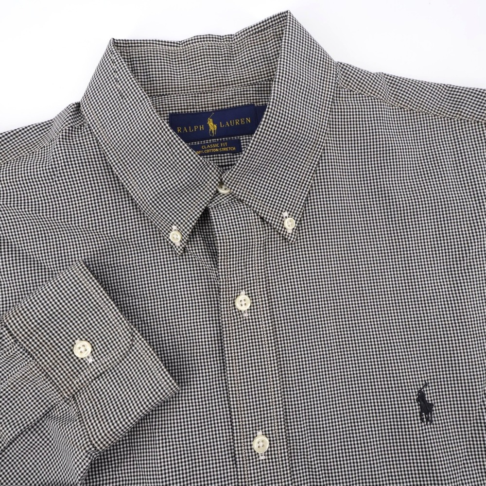 Polo Ralph Lauren Classic Fit Gingham Shirt Black Long Sleeve Mens Large